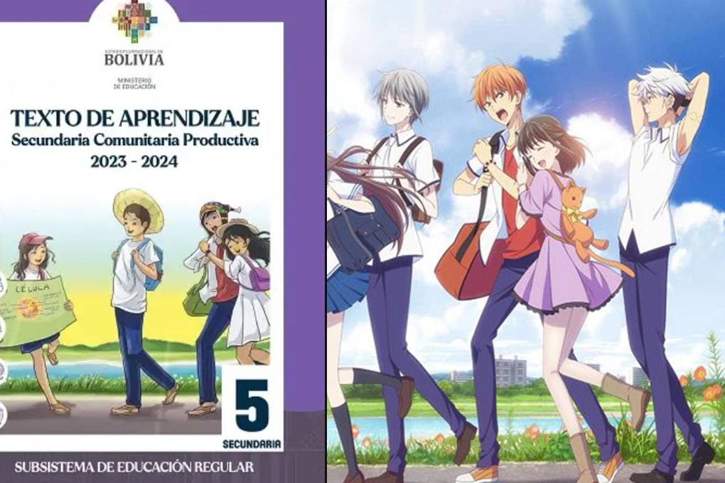 Portada del libro de quinto de secundaria y una ilustración de Fruits Basket. Portada del libro de quinto de secundaria y una ilustración de Fruits Basket.