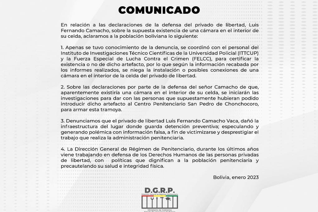 Régimen Penitenciario dice que Camacho dañó infraestructura de la ...