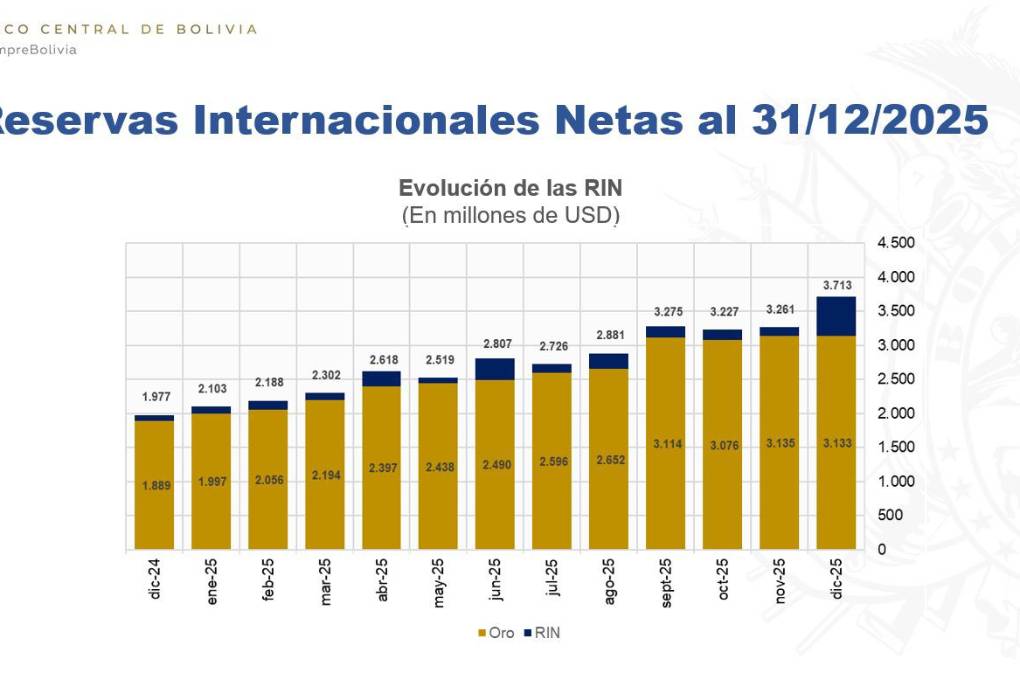 Nivel de las Reservas Internacionales Netas (RIN) de Bolivia.