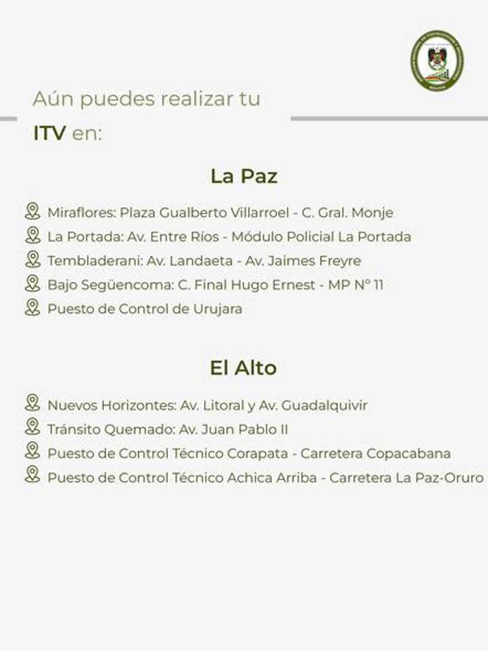 Los puntos de inspección en La Paz y El Alto.